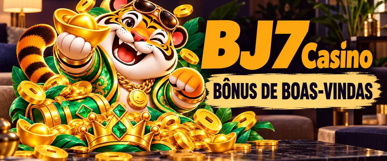 Banner do BJ7 Casino com o tigre dourado do Fortune Tiger e o bônus de R$ 1.000